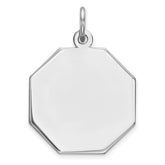 SS Rh-plt Engraveable Octagon Polished Front/Satin Back Disc Charm